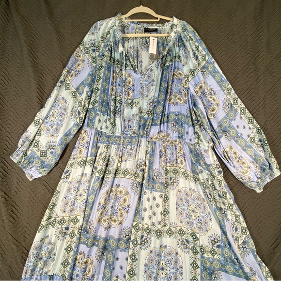 Lane Bryant Boho Blue Paisley Maxi Peasant Dress Plus Size 28 New With Tags - Picture 3 of 7